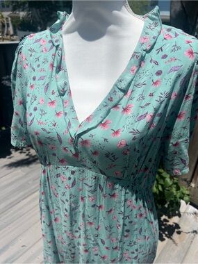 Suzanne Betro Mint with Pink Floral Short Dress